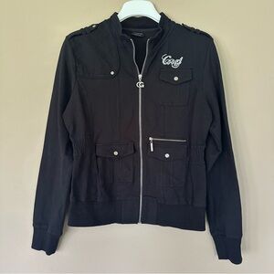 Coogi Black Sparkle Bomber Jacket Girls XL Spell Out Bling Embellished Military